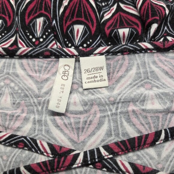 Cato 26/28 Pinky Maroon Black Print Criss Cross Longsleeve Casual Top - Picture 9 of 11
